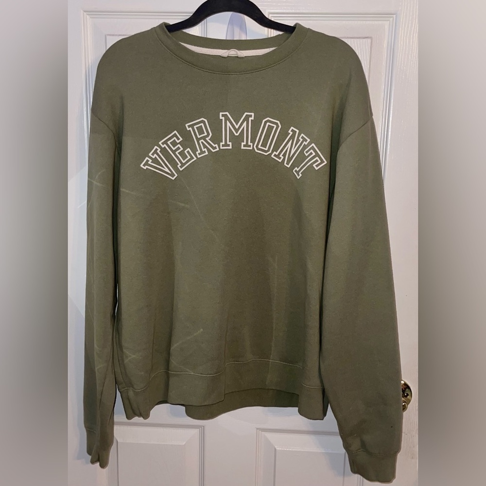 green Vermont crewneck. bought this in a store in Burlington, Vermont.